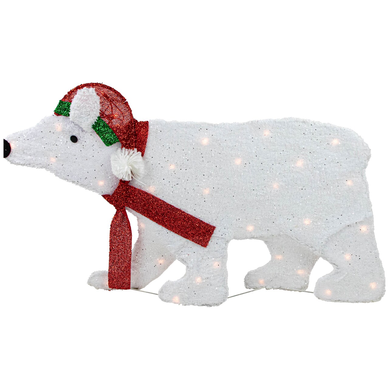 Northlight Lighted 2D Glittered Polar Bear Outdoor Christmas Decoration - 18.5" - Clear Lights
